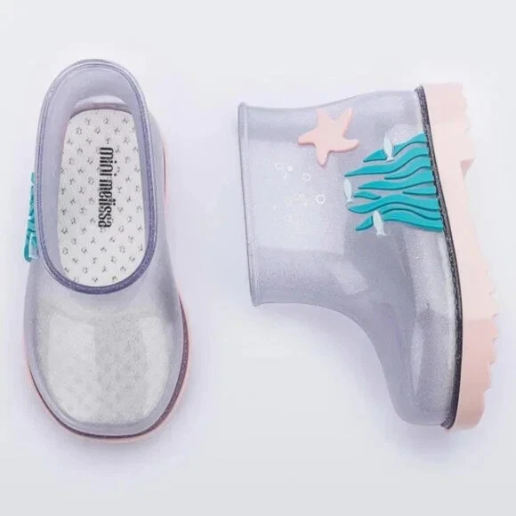 NUEVO Mini Melissa Baby Under The Sea Impermeable Rosa Estrella de Mar Algas Botas de Agua Foto 4 de 4