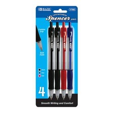 Retractable Spencer Pen Cushion Grip Black Blue Red Pack of 4 NEW