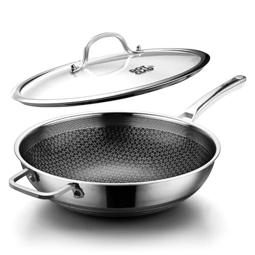 DOTCLAD Wok pan,Hybrid 12 inch Wok with Lid, PFOA Free  Assorted Sizes 