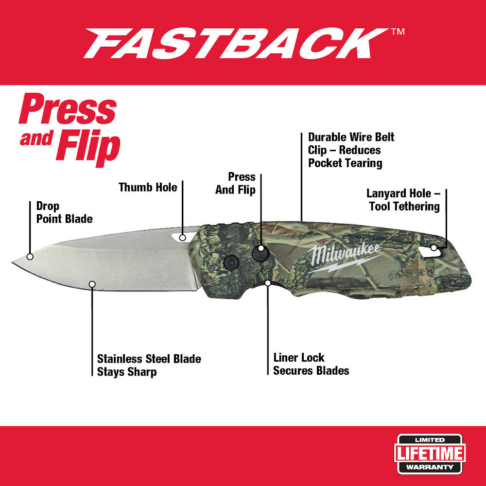 Milwaukee 48-22-1524 Camouflage Fastback Press & Flip Folding Knife