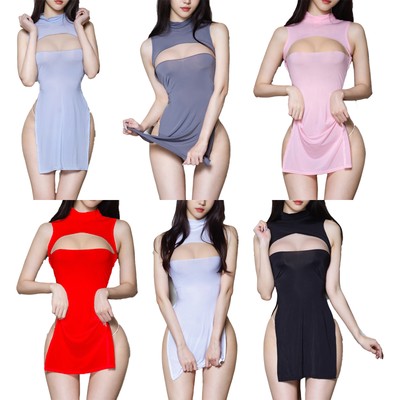 Womens Dress Ultra Thin Sexy Lingerie Anime High Split Side Cheongsam Babydolls