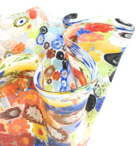Vaso fazzoletto multicolor murrine millefiori Murano Glasses Made in Italy - Picture 2 of 4