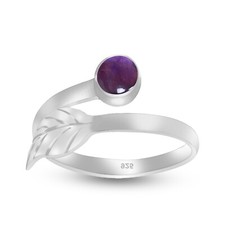 925 Sterling Silver Adjustable Ring Leaf Designer 6mm Round Gemstone Jewelry