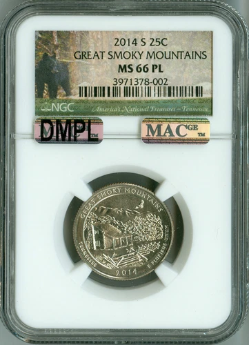 2014 S NGC MS66 PL Great Smoky Mountains ATB Parks Logo Quarter Prooflike Beauty
