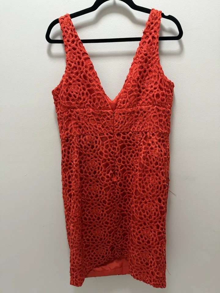 Vestido Carmen Marc Valvo Rojo Ojales Vestido de Cóctel Talla 14 Foto 4 de 4