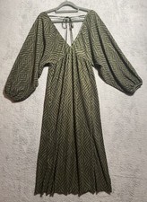 ZARA Women's Dress Size 5  Green Boho Geometric Print Cottagecore