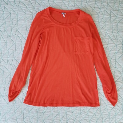 Splendid Womens Orange Roll Tab 3/4th Sleeves Pocket T-Shirt Size M Modal Cotton