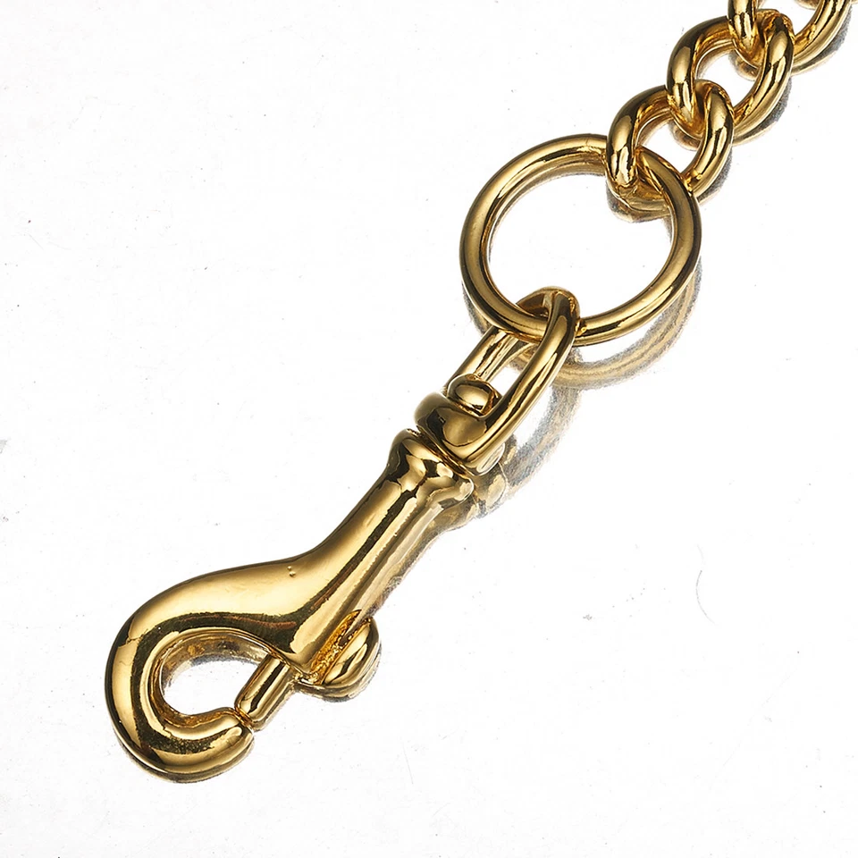 Strong 18K Gold Stainless Steel Curb Chain Pet Lead Leash With Leather Handle - Image 3 of 4