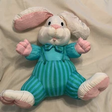 Nylon Bunny Plush 18” Green/Blue Overalls Jellybeans International Silver Co