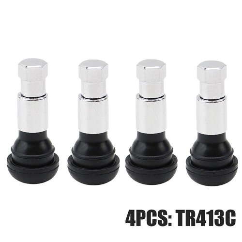 4pcs TR413C Wheel Tire Valve Stems Short Chrome Rubber Caps Metal Universal - Picture 5 of 12