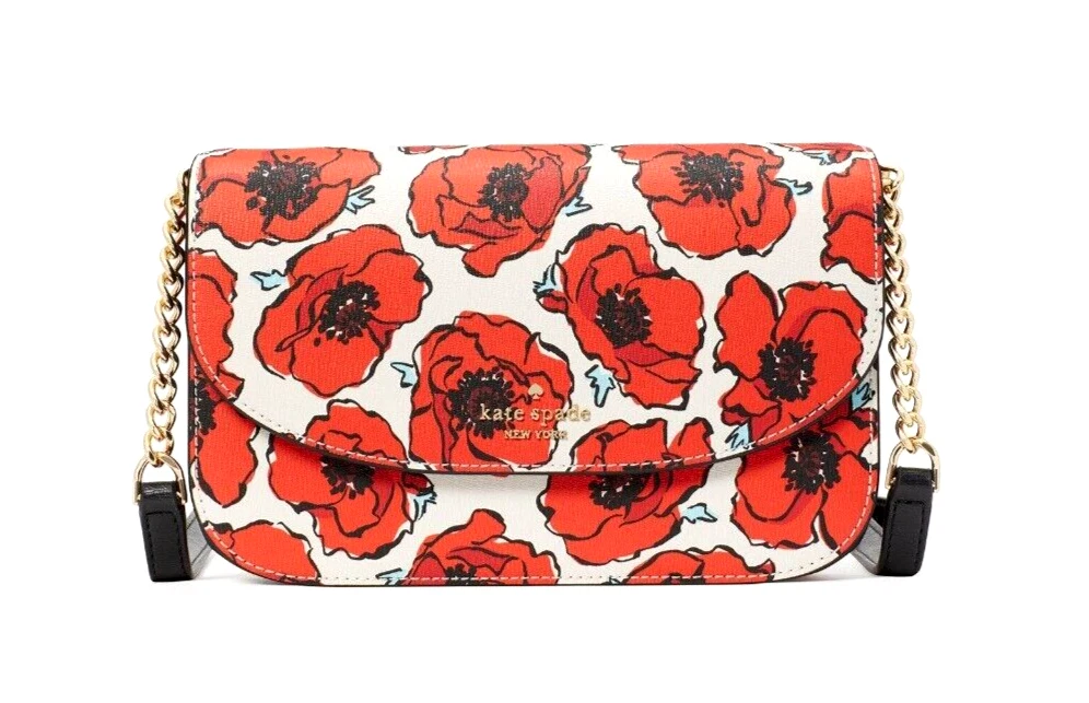 New Kate Spade Kristi Poppy Print Flap Crossbody Cream Multi