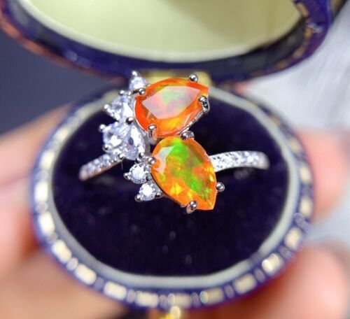 Mexican Opal Ring, Orange Opal Ring, Mexican Fire Opal Ring, Opal Silver Ring - Picture 1 of 7