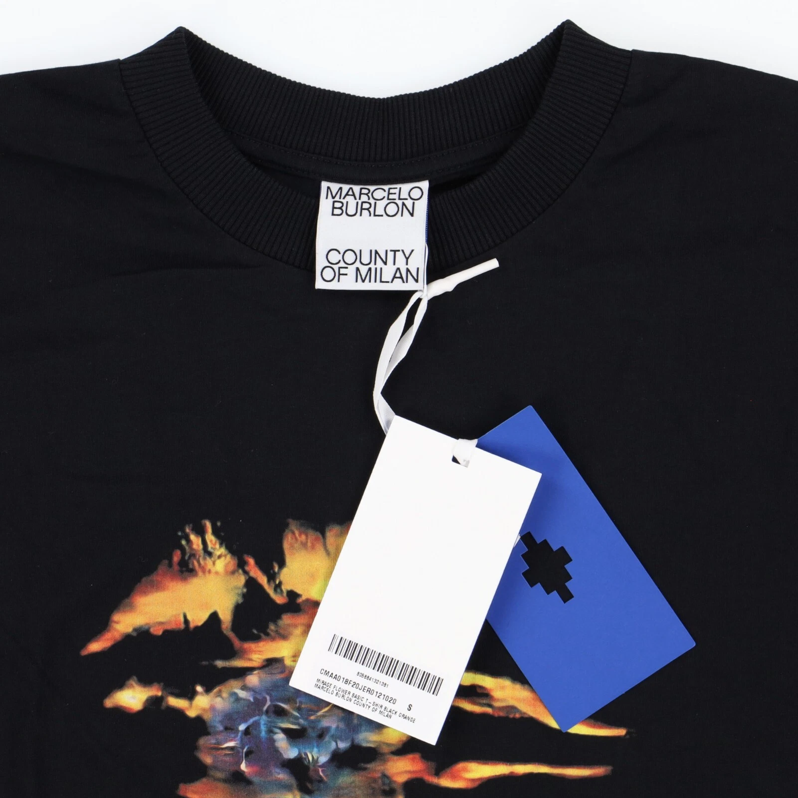 T shirt Marcelo Burlon nera con logo Mirage e fiori Taglia S FW20 $345