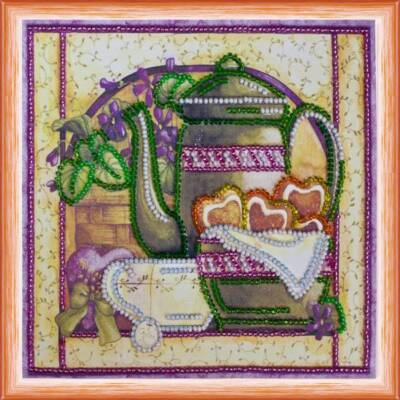 Mini Bead embroidery kit Tea with violets DIY Embroidery Kit beadwork pattern