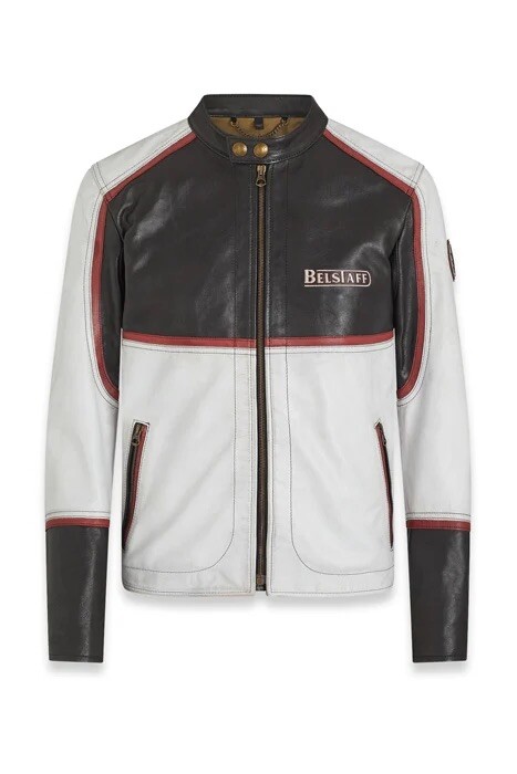 Belstaff Mens Leather Cylinder Jacket Biker Black Off White UK38 IT48 Medium