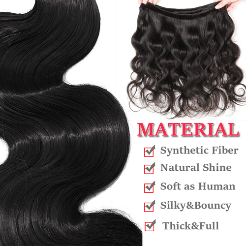 16" 18" 20" 24" as Human Hair Bundles Body Wave Black For Women Synthetic Hair - Picture 3 of 26