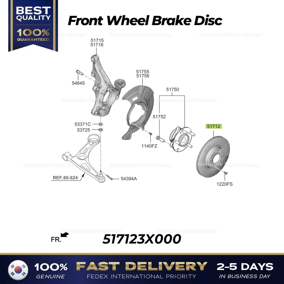 ⭐Genuino⭐ Disco de freno de rueda delantera 517123X000 para Hyundai Elantra Kia Seltos Foto 4 de 4