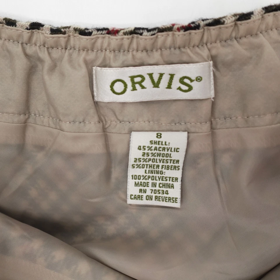 Orvis 裙子女式 8 格子 A 字及膝衬里羊毛混纺商务休闲 — 第 3/4 张图片