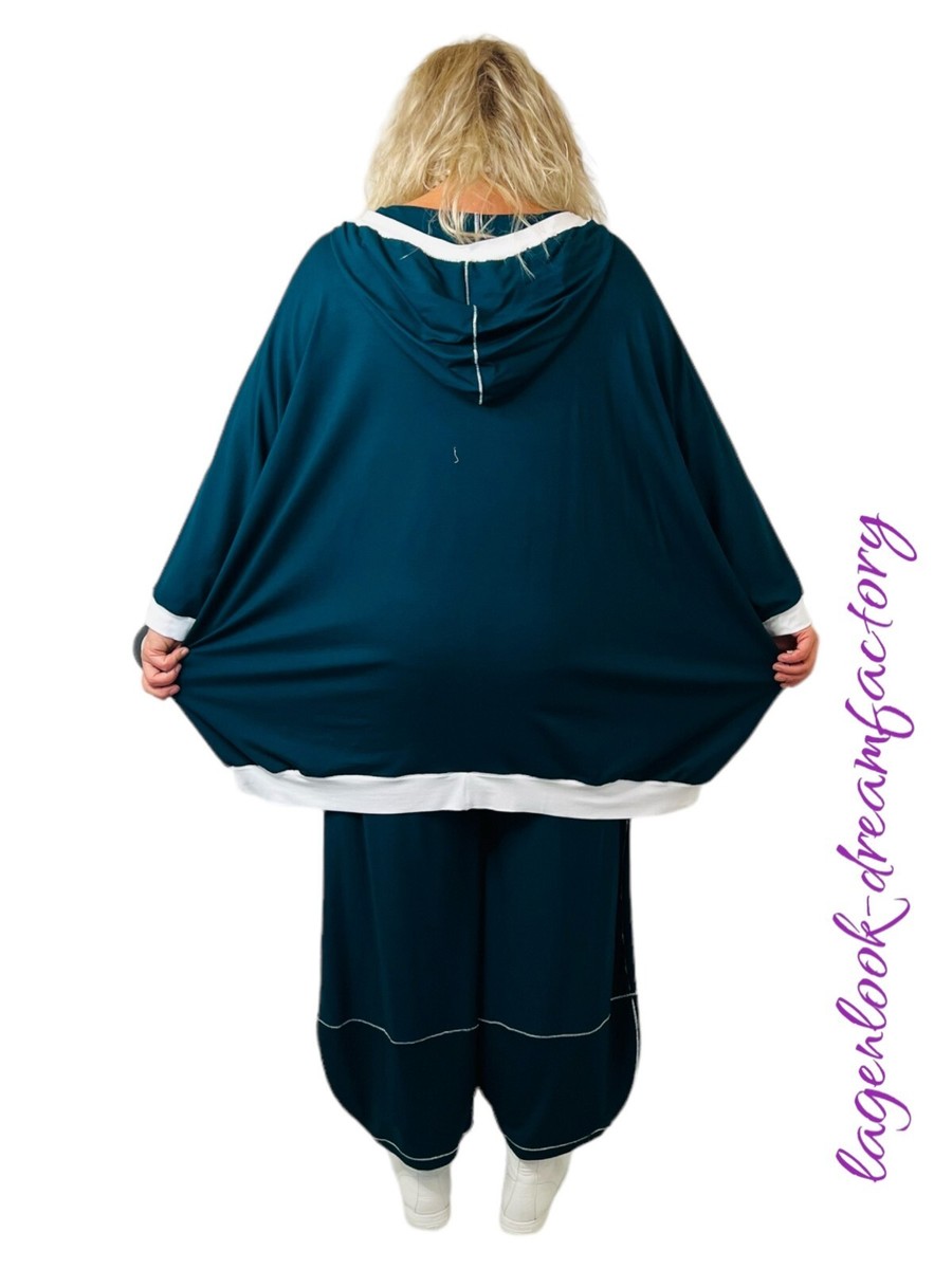 Maglia Palloncino Oversize My Obsession – Lagenlook, Cappuccio, Petrolio/bianco, Taglie 46-58 - Foto 4