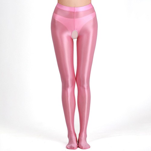 Women High Waist Glossy Crotchless Pantyhose Shimmery Stockings Footed Tights - - Picture 39 of 48