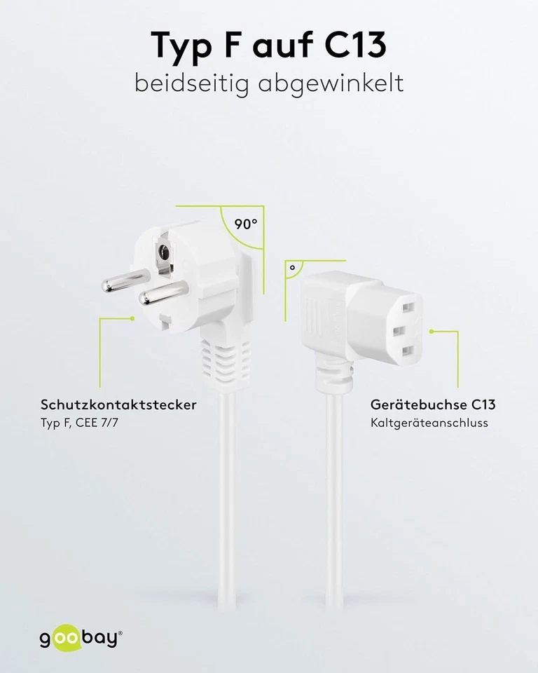 Kaltgeräte Schutzkontakt Netzkabel Stecker 90° TypFCEE7/7  Buchse weiß winkel - Bild 4 von 4