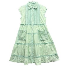 April Cornell Womens Green Cotton Tiered Dress Cottagecore Whimsical Size Small