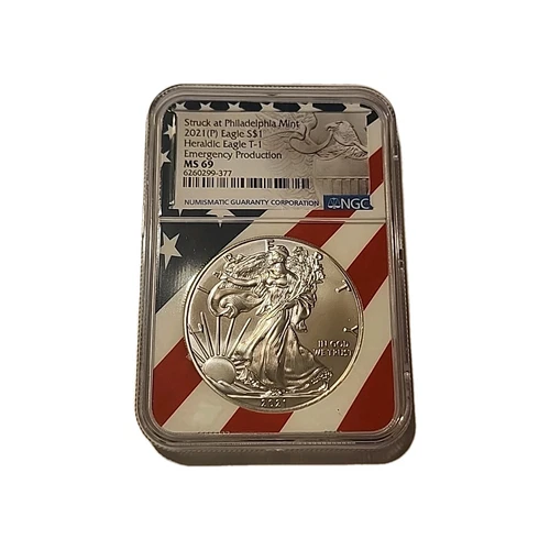 2021 P US Silver $1 Heraldic Eagle T-1 Emergency Production  NGC MS69