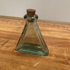 Green/Clear Glass Triangular Decorative Bottle 4 in with Cork Stopper — photo 3