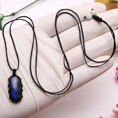 Natürlich Labradorite Handgefertigt Boho Makramee Anhänger Heilung Crystal - Bild 1 von 4
