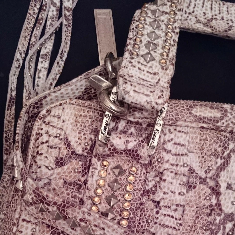 Bolso Bandolera de Hombro Kippys Bolso de Mano Cuero Swarovski Beige Marrón Usado Raro JP Foto 4 de 4