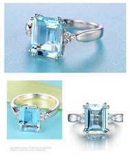  aquamarine Gemstone Ring 925 Sterling Silver Fashion Jewelry Gifts for Women