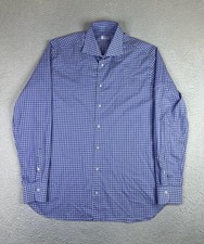 Borriello Napoli Dress Shirt Mens 17 34/35 Blue Check Classic Cotton Made Italy