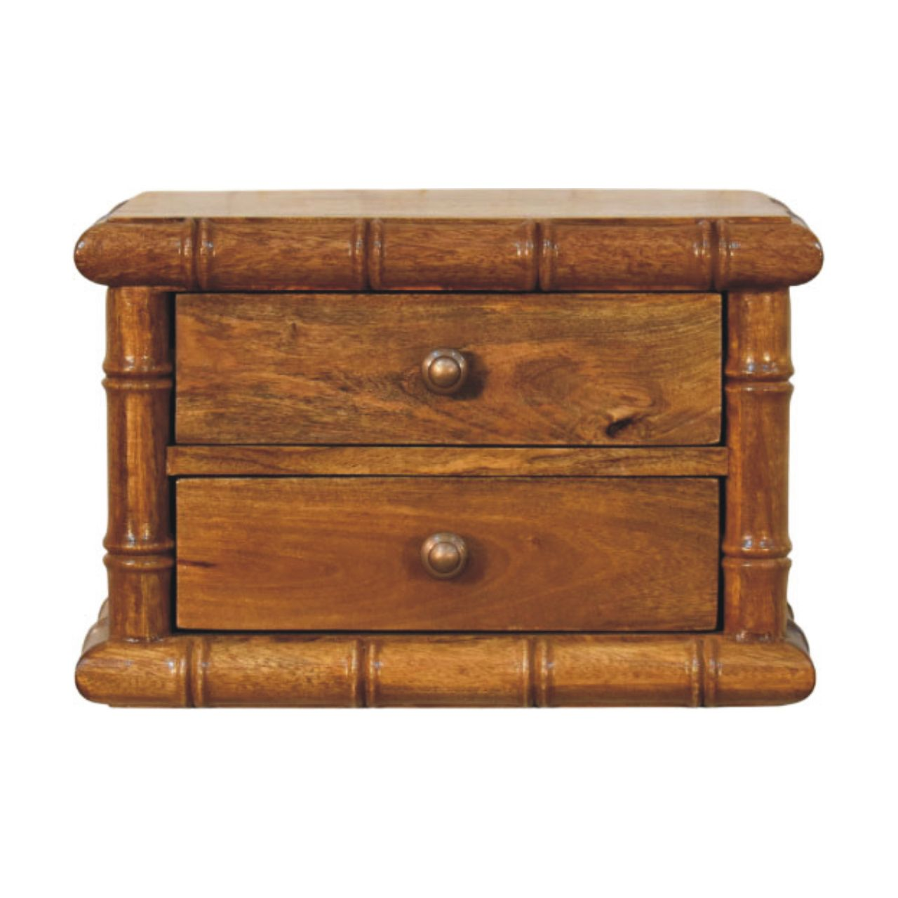 B&Q -  Solid Wood Bamboo Bedside In Amber Oak Finish 2 Drawers Brown - Image 2