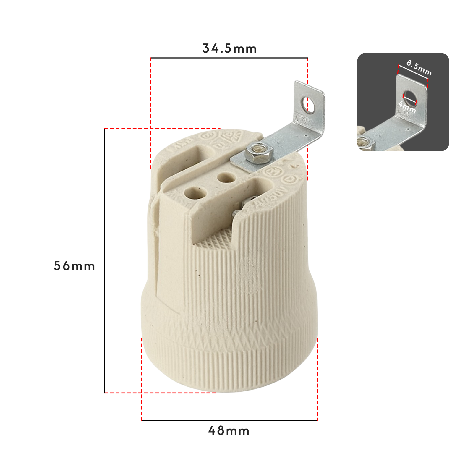 Edison Screw E27 ES Ceramic Socket Bulb Holder & Fixing Bracket for ...