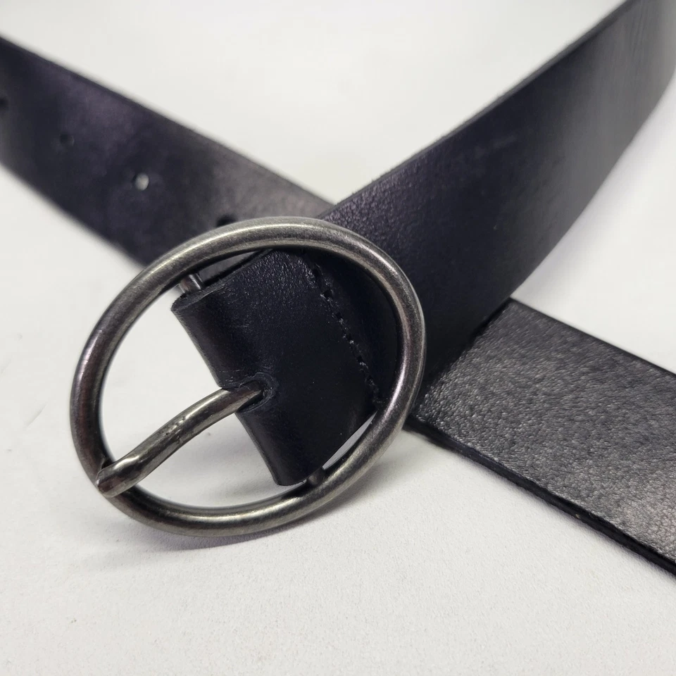 American Eagle Outfitters Leather Belt 28 30 Oval Buckle Black - Image 3 of 4