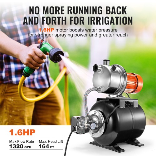1.6HP Shallow Well Pump with Pressure Tank 1320GPH Irrigation Booster Pump - Picture 3 of 12