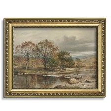 AIMAILON Vintage Canvas Gold Wall Art Framed Decor for Living Room, Natural W...