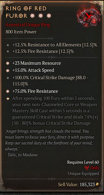 Ring of Red Furor 3GA  Barbarian Ring  Season 9 SC D4 PS5