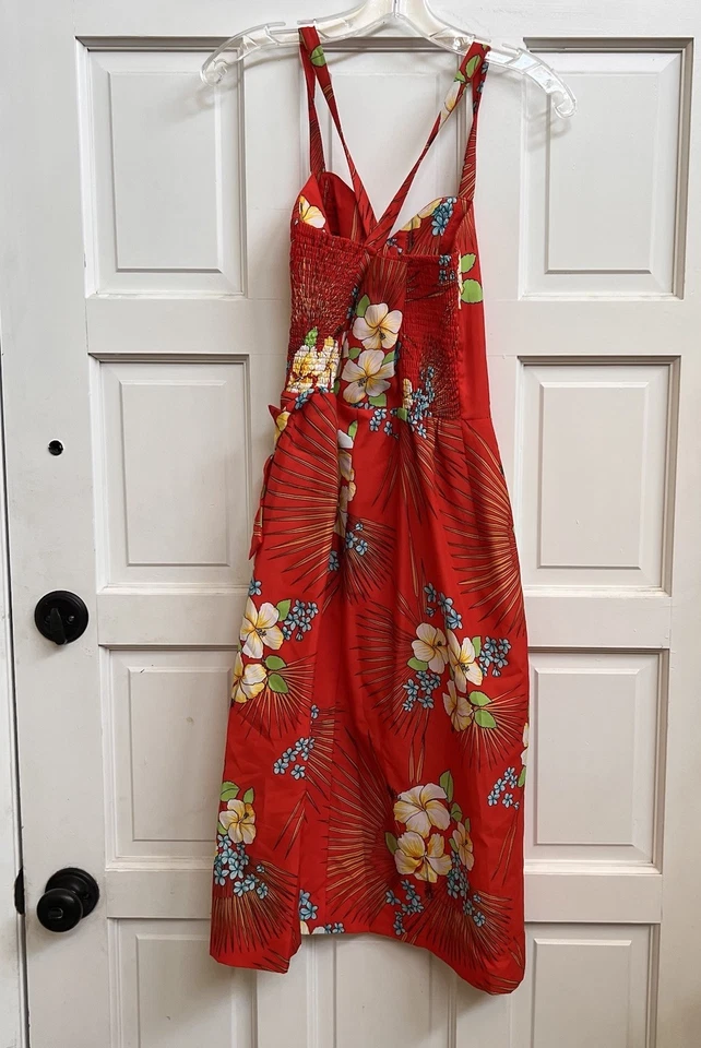 Paradise Hawaii Sarong Dress Vintage 1950s 1960’s Dress Pin-Up Retro Red Sz 8 - Image 4 of 4