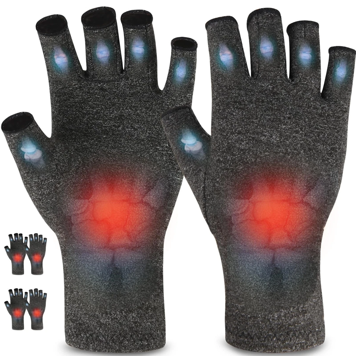 Arthritis Compression Gloves Fingerless for Typing & Raynaud's, 2 Pairs – Grey M