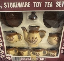 12 Piece Vintage Stoneware Mini Tea Set Wheat  Floral Pattern NIB Antique Toy