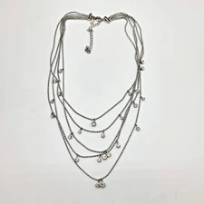 Premier Designs TWILIGHT Necklace Silver Ball Chain Crystal Accents 17 to 20"