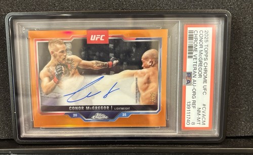 Connor McGregor 2025 Topps Chrome UFC Veteran Orange Auto Refractor /25 PSA 8
