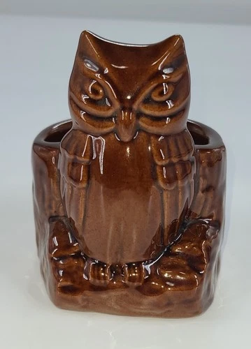 VTG Retro Frankoma 394 MCM Brown Owl Planter Sponge Pencil Toothbrush Holder