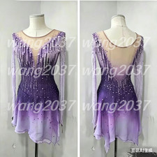 Ice skating dress Competition Figure Skating Twirling Costume purple dyeing