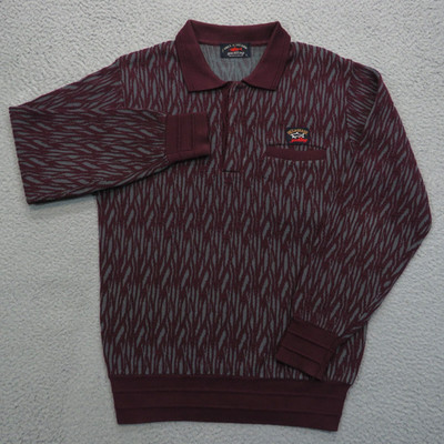 Paul Shark Yachting Sweater Mens Medium Maroon Long Sleeve Polo Tiger Stripe