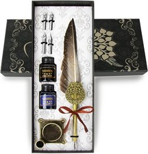 Feather Pen and Ink Set,quill pen ink set,Antique Calligraphy Pen with 4 Replace