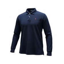 Polo Ralph Lauren Mens Long Sleeve Navy Blue Cotton Polo Shirt Large L Vtg 90s