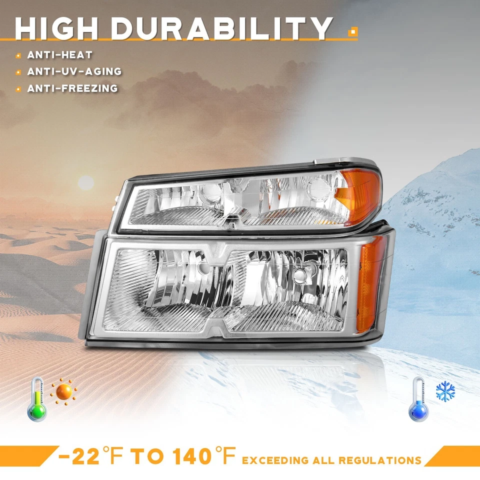 Pair Headlights Assembly For 2004-2012 Chevy Colorado GMC Canyon Chrome Headlamp Foto 4 de 4