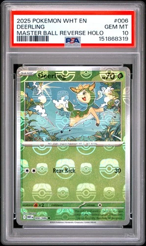 2025 POKEMON WHT EN-WHITE FLARE MASTER BALL REVERSE HOLO #006 DEERLING PSA 10